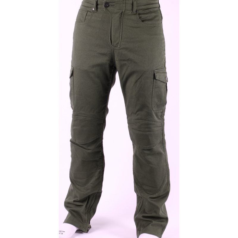 Jeansy na motorku Label khaki zelené výprodej