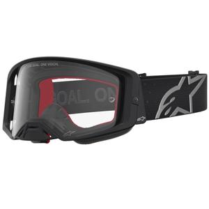 Lunettes de motocross Alpinestars Supertech Vesta noires et argentées avec verres en plexiglas transparents