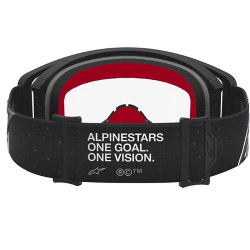 Lunettes de motocross Alpinestars Supertech Vesta noires et argentées avec verres en plexiglas transparents