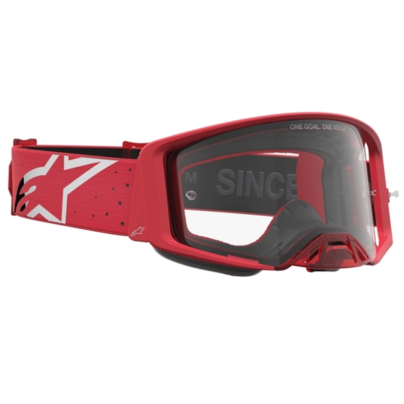 Lunettes de motocross Alpinestars Supertech Vesta rouge fluo chromé (plexiglas transparent)