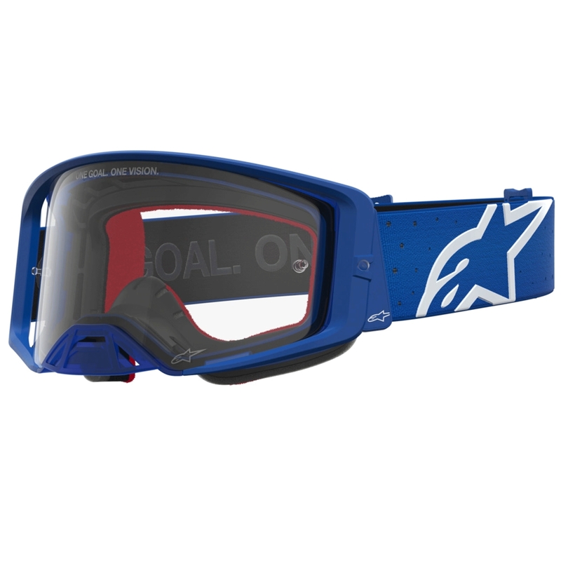 Lunettes de motocross Alpinestars Supertech Vesta bleu et blanc avec verres en plexiglas transparents