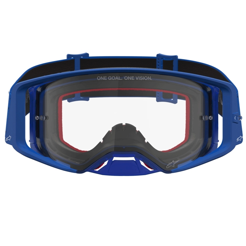Lunettes de motocross Alpinestars Supertech Vesta bleu et blanc avec verres en plexiglas transparents