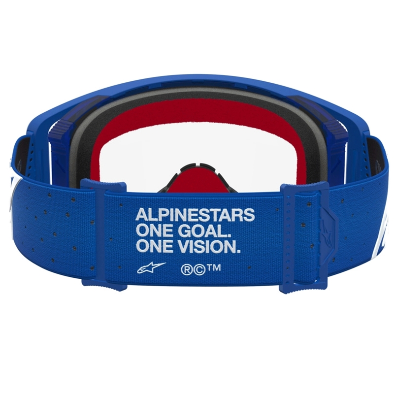 Lunettes de motocross Alpinestars Supertech Vesta bleu et blanc avec verres en plexiglas transparents