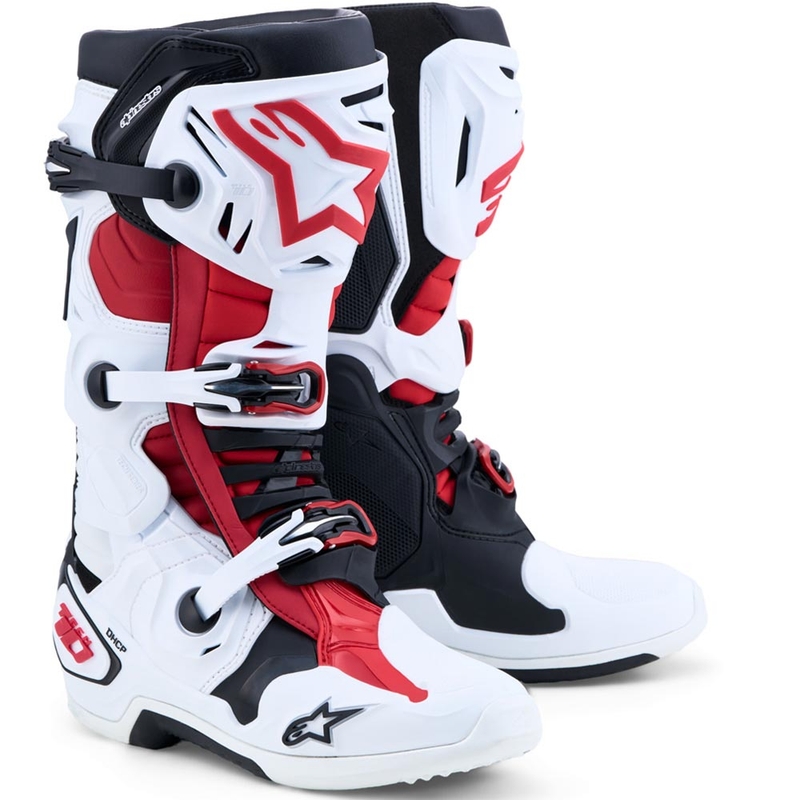 Bottes de motocross Alpinestars TECH 10 blanches-noires-rouges