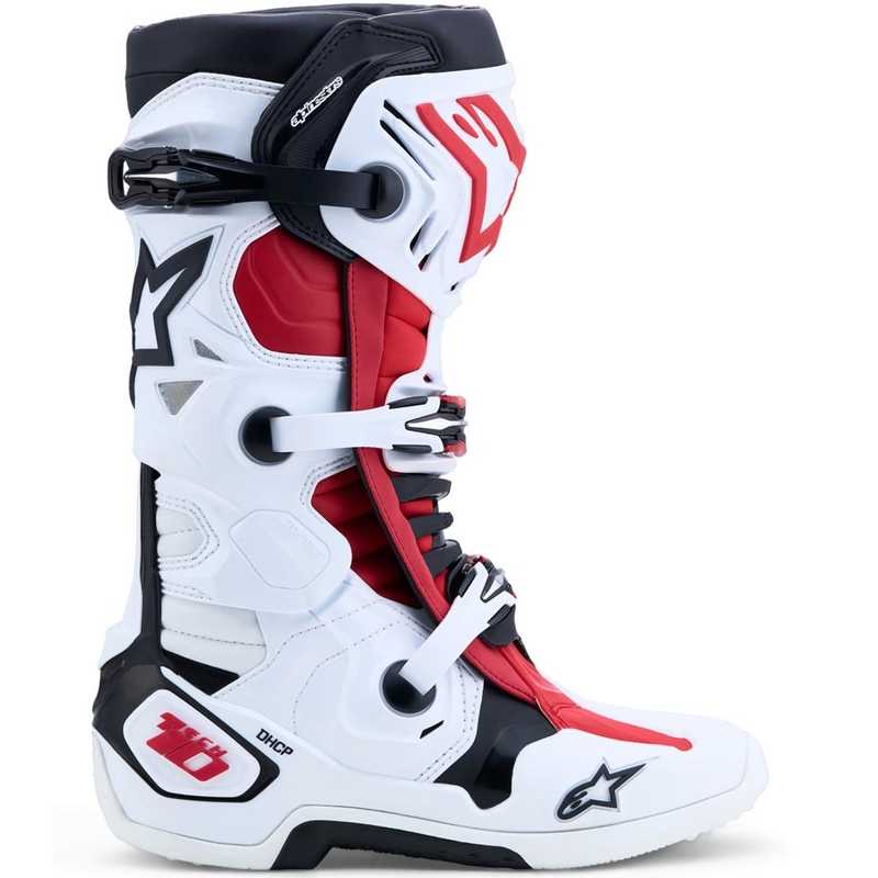 Bottes de motocross Alpinestars TECH 10 blanches-noires-rouges