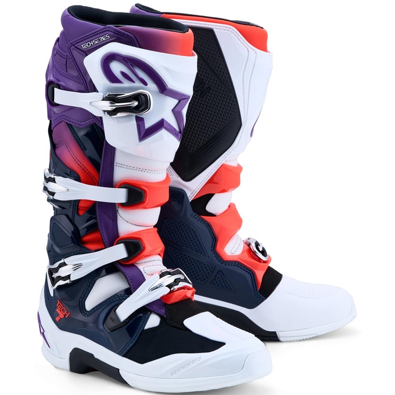 Bottes de motocross Alpinestars TECH 7 violet-blanc-bleu foncé-rouge fluo