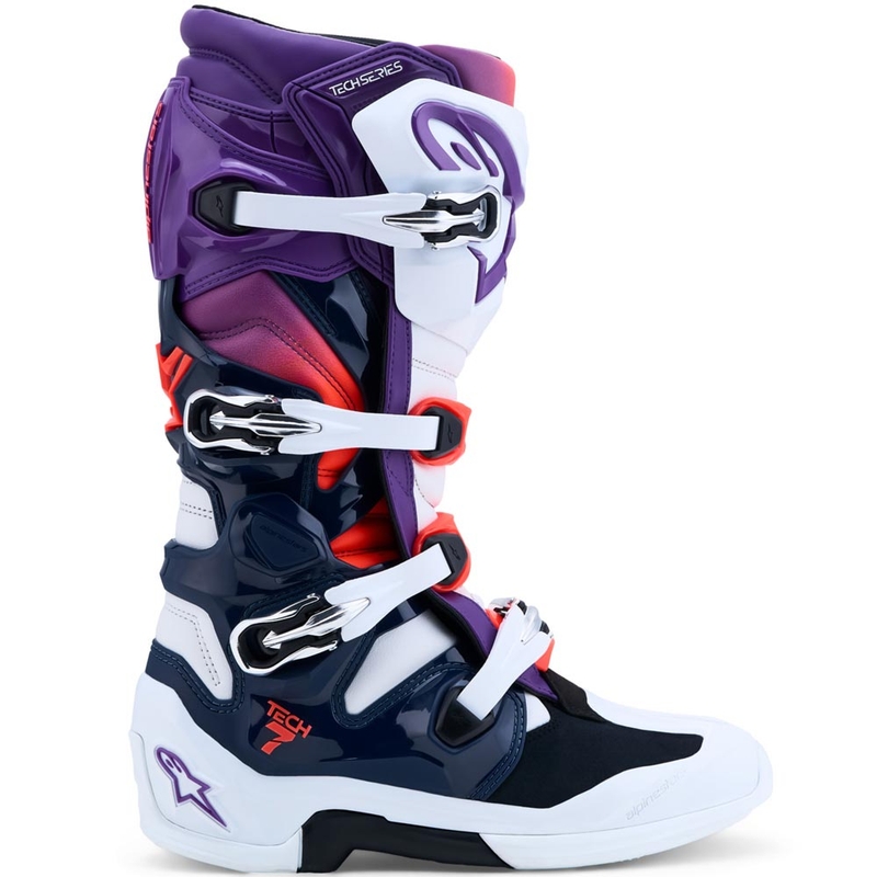 Bottes de motocross Alpinestars TECH 7 violet-blanc-bleu foncé-rouge fluo