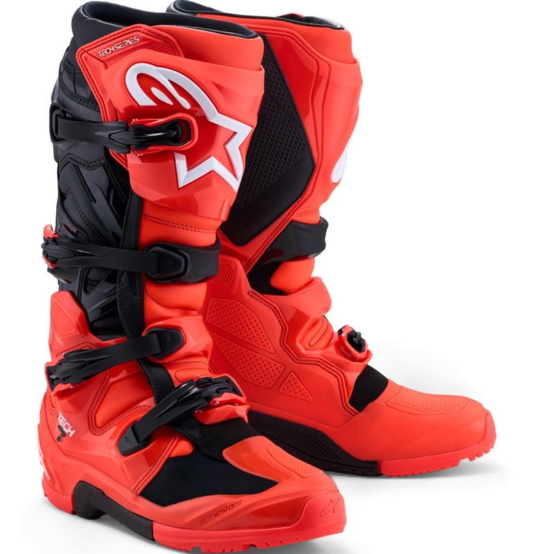 Bottes de moto Alpinestars TECH 7 Enduro rouge fluo et noir