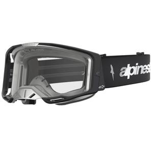 Lunettes de motocross Alpinestars Vision 8 Amber, noir et argent, avec verres en plexiglas transparent.