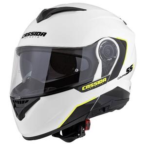 Casque moto Cassida Compress 2.0 Refraction blanc-noir-jaune fluo