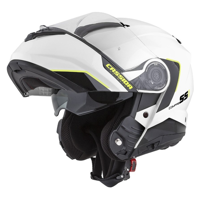 Casque moto Cassida Compress 2.0 Refraction blanc-noir-jaune fluo