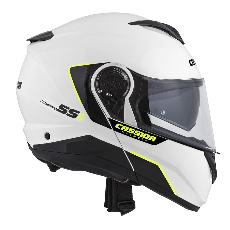 Casque moto Cassida Compress 2.0 Refraction blanc-noir-jaune fluo