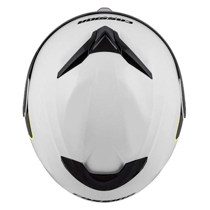 Casque moto Cassida Compress 2.0 Refraction blanc-noir-jaune fluo