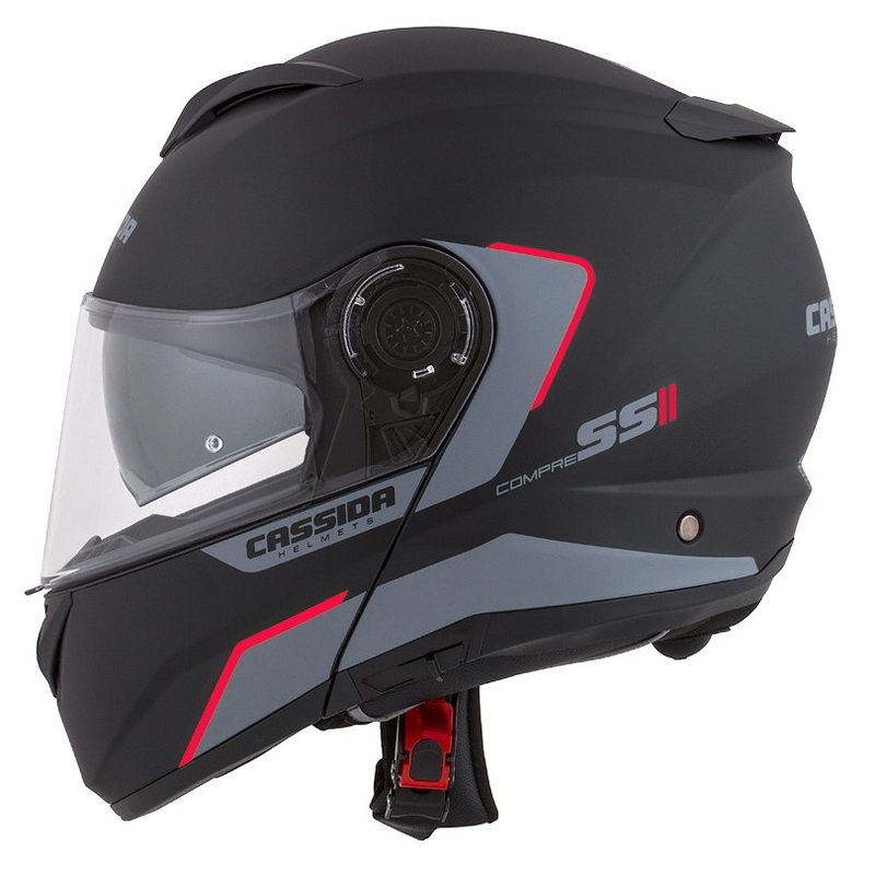 Casque de moto Cassida Compress 2.0 Refraction noir-gris-rouge à visière relevable