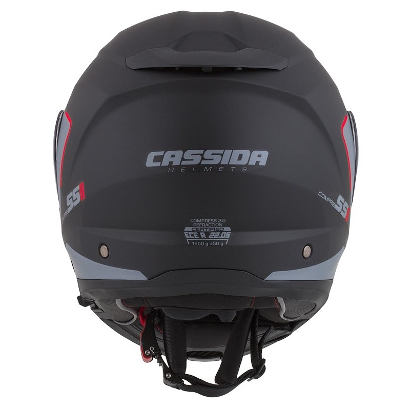 Casque de moto Cassida Compress 2.0 Refraction noir-gris-rouge à visière relevable