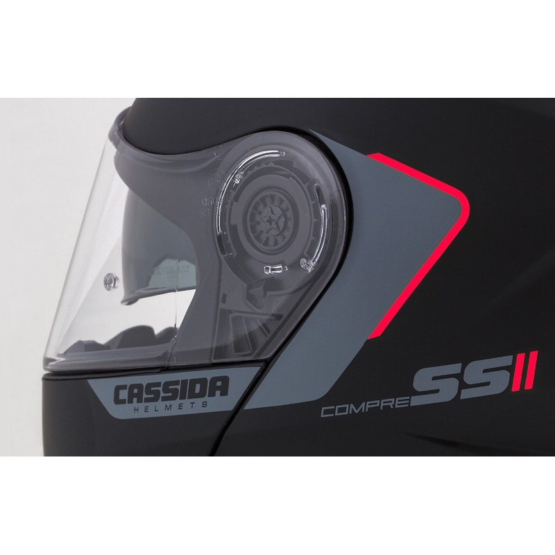 Casque de moto Cassida Compress 2.0 Refraction noir-gris-rouge à visière relevable