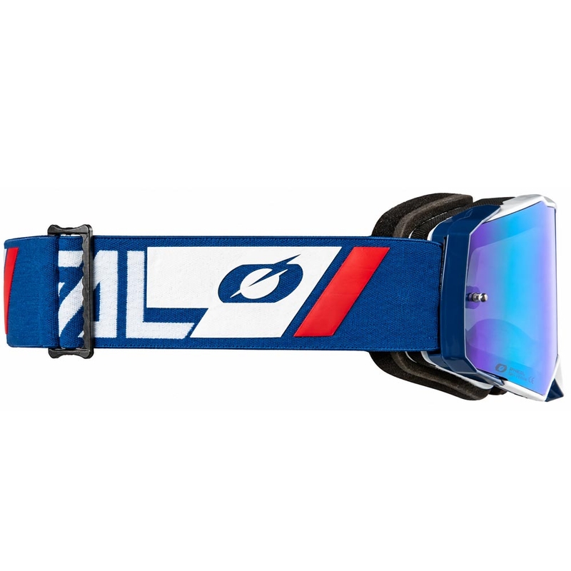 Lunettes de motocross O'Neal B-55 Cram bleu et blanc avec verres en plexiglas bleu miroir