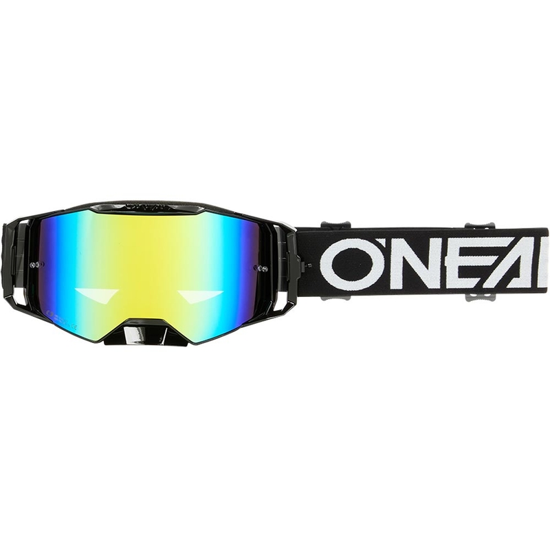 Lunettes de motocross O'Neal B-55 Cram noir et blanc avec verres en plexiglas doré miroir