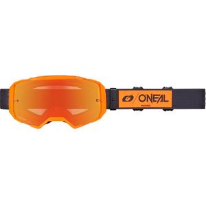 Lunettes de motocross O'Neal B-22 Core noir et orange avec verres en plexiglas rouge miroir