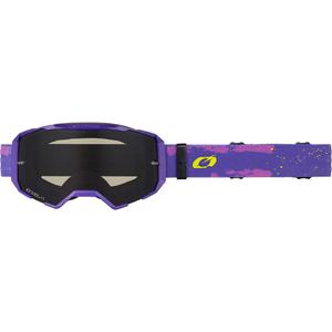 Lunettes de motocross O'Neal B-22, peinture violet-jaune fluo avec plexiglas gris