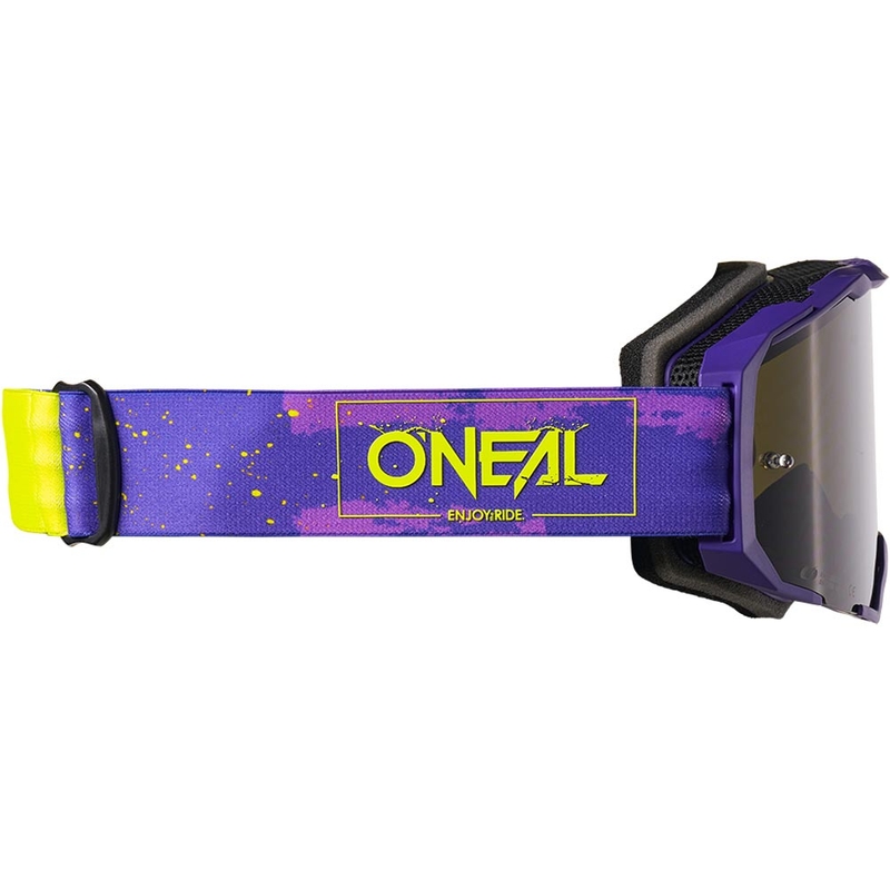 Lunettes de motocross O'Neal B-22, peinture violet-jaune fluo avec plexiglas gris