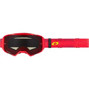 Lunettes de motocross O'Neal B-22, peinture rouge-jaune fluo avec plexiglas gris