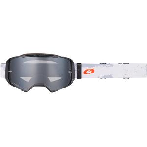 Lunettes de motocross O'Neal B-22, peinture blanche et noire avec verres en plexiglas argentés