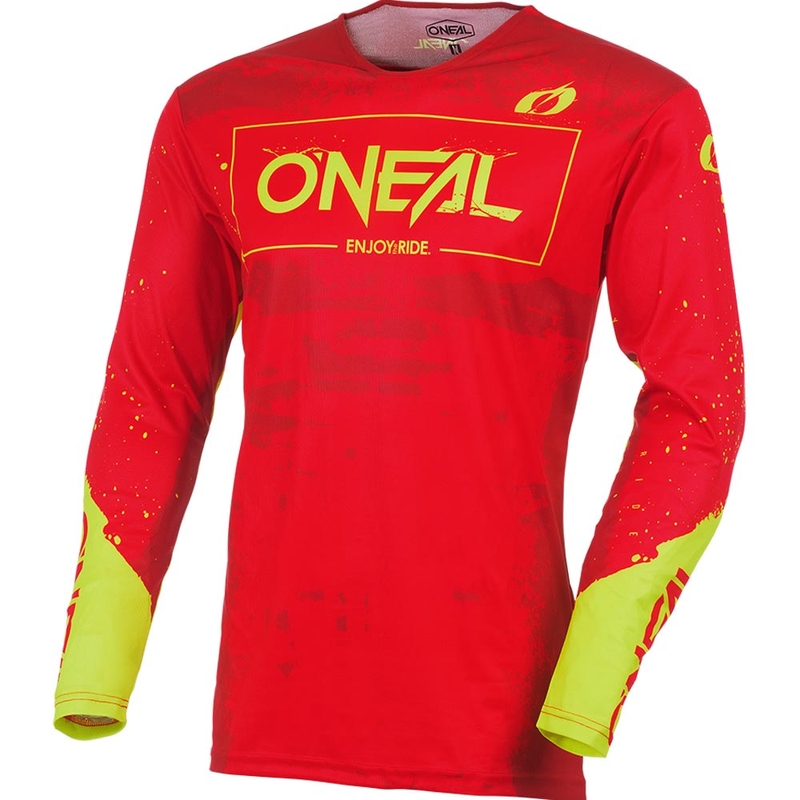 Maillot de motocross O'Neal Mayhem Paint rouge et jaune fluo