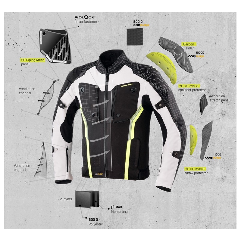Veste de moto Rebelhorn Borg noir-gris-jaune fluo