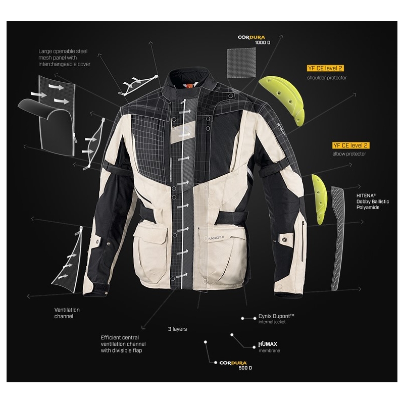 Veste moto femme Rebelhorn Hardy II Gris-Noir-Jaune fluo