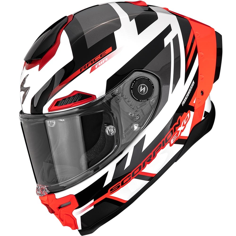 Casque intégral de moto Scorpion EXO-RACE Air Carbon Fury blanc-argent-rouge