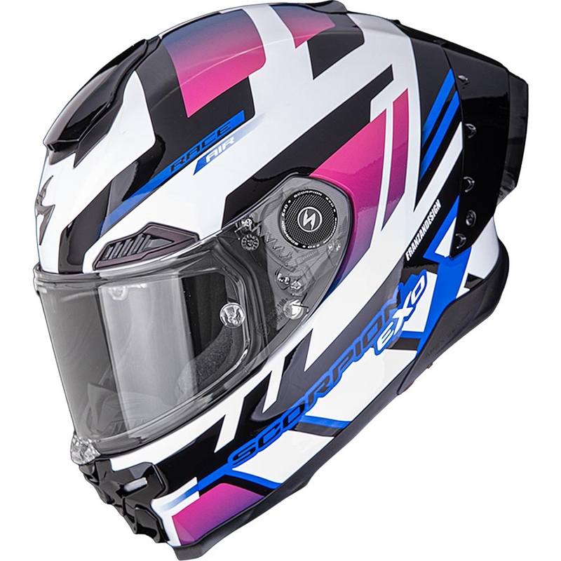 Casque intégral de moto Scorpion EXO-RACE Air Carbon Fury blanc-rose-bleu