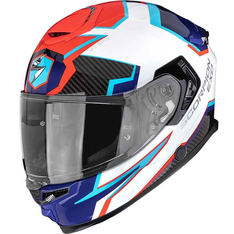 Casque intégral de moto Scorpion EXO-GT SP Air Atlas blanc-bleu-rouge