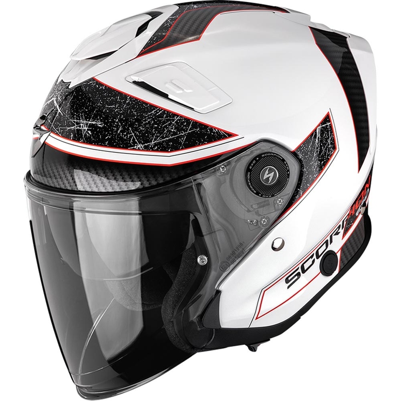 Casque de moto ouvert Scorpion EXO-GT Jet Crest blanc et rouge