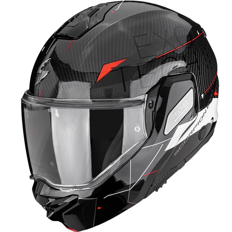 Casque de moto modulable Scorpion EXO-TECH II Carbon Viator noir-blanc-rouge