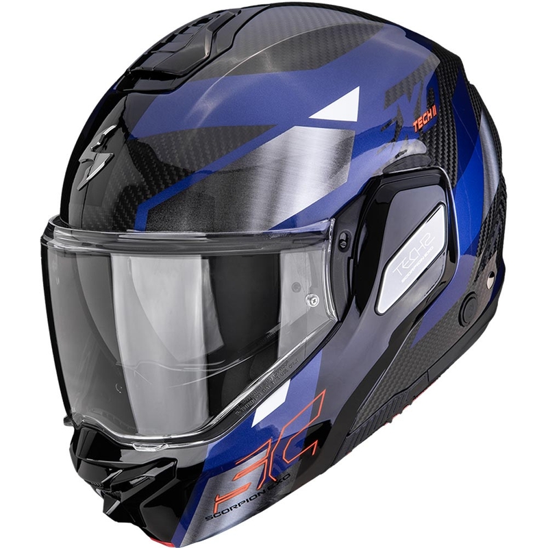 Casque de moto modulable Scorpion EXO-TECH II Carbon Drift noir-argent-bleu