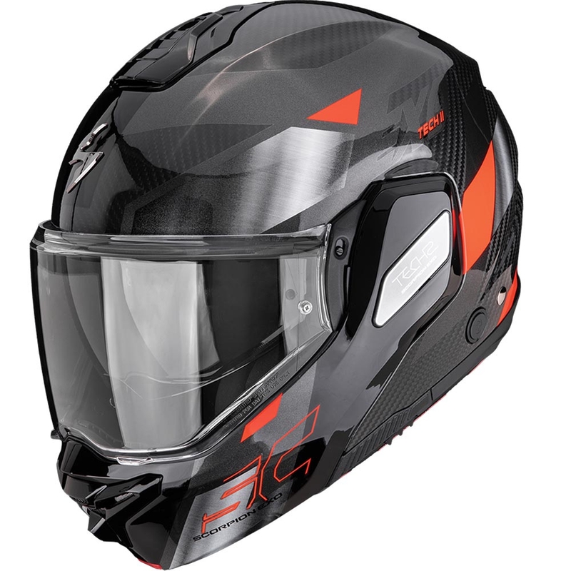 Casque de moto modulable Scorpion EXO-TECH II Carbon Drift noir-argent-rouge
