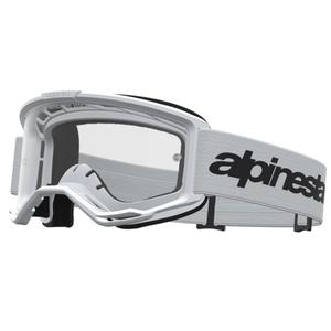 Lunettes de motocross Alpinestars Vision 3 Wordmark blanches et noires avec verres en plexiglas transparents