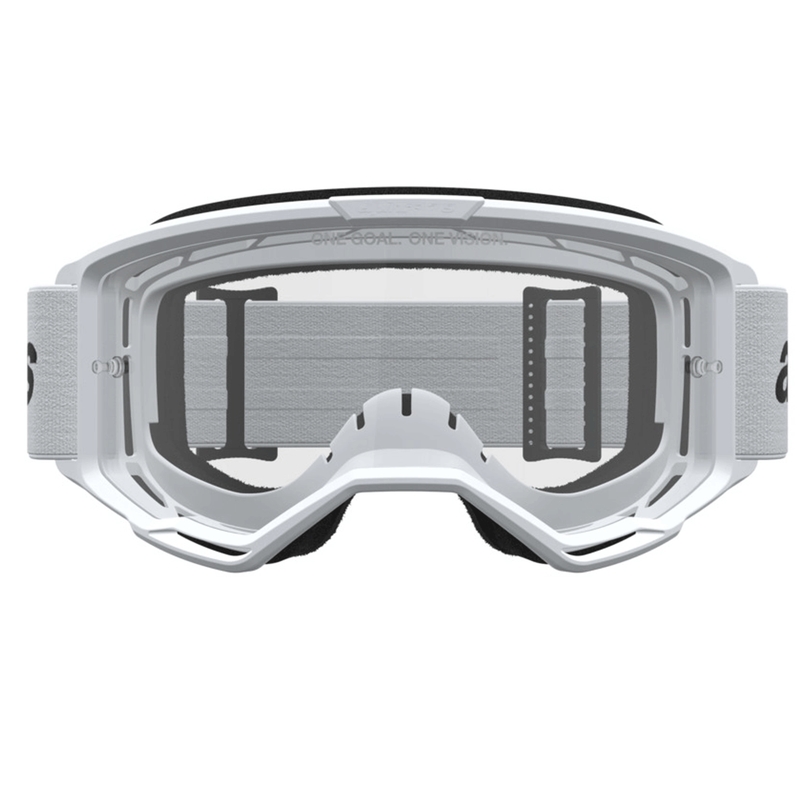 Lunettes de motocross Alpinestars Vision 3 Wordmark blanches et noires avec verres en plexiglas transparents