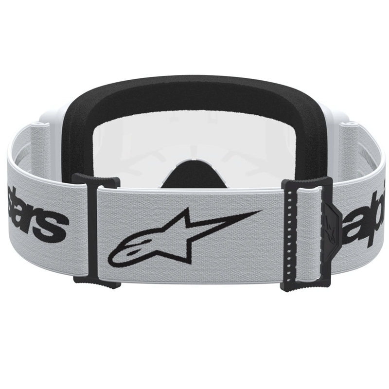 Lunettes de motocross Alpinestars Vision 3 Wordmark blanches et noires avec verres en plexiglas transparents