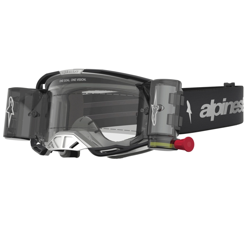 Lunettes de motocross Alpinestars Vision 8 Amber Roll-Off à vision large, noir et argent