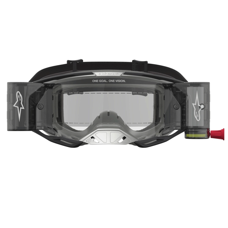 Lunettes de motocross Alpinestars Vision 8 Amber Roll-Off à vision large, noir et argent
