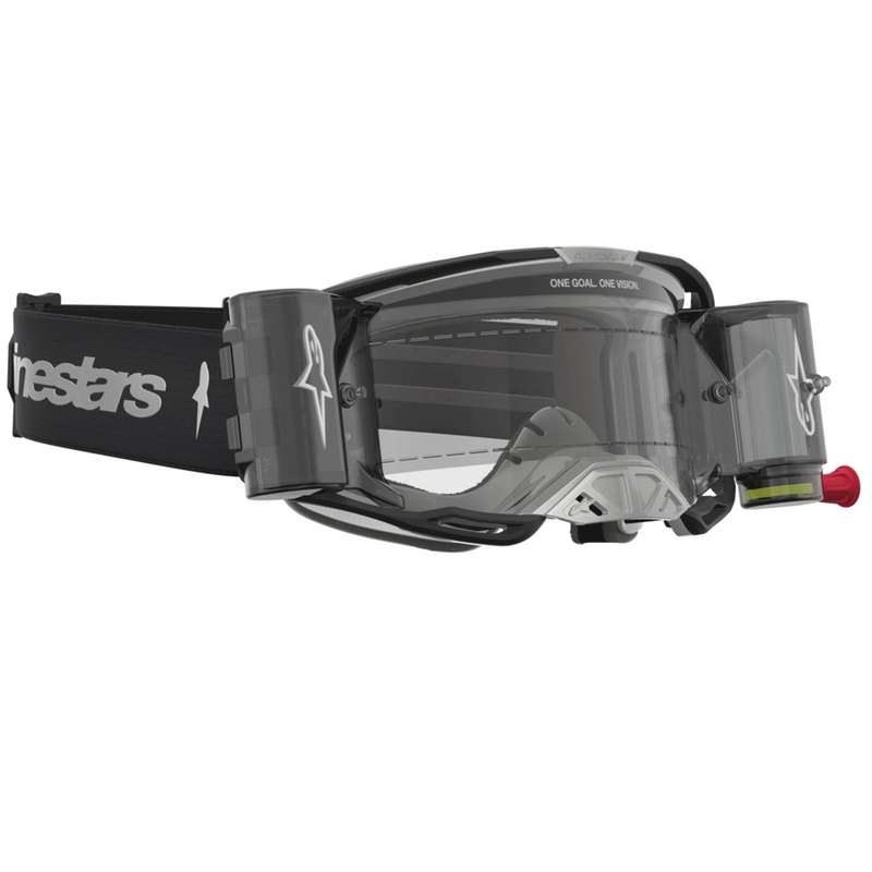 Lunettes de motocross Alpinestars Vision 8 Amber Roll-Off à vision large, noir et argent