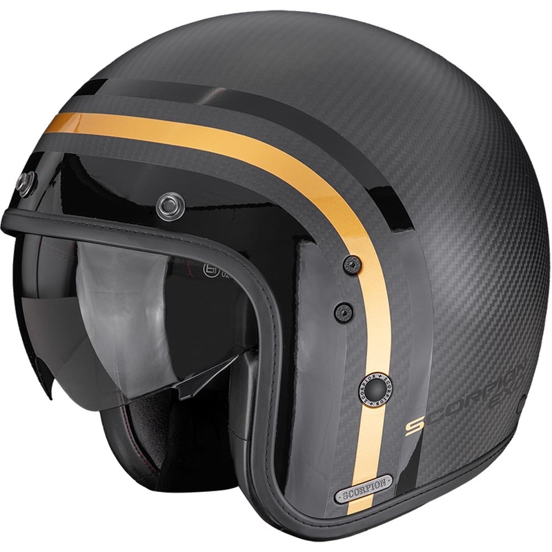 Casque de moto ouvert Scorpion Belfast II Carbon Regal Noir mat-Or