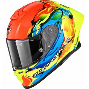 Casque intégral de moto Scorpion EXO-R1 EVO II Air Thrust rouge-bleu-jaune fluo