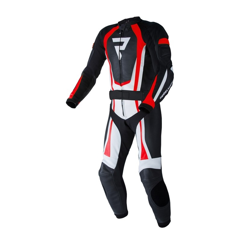 Combinaison de moto Rebelhorn Piston II PRO noir-blanc-rouge fluo soldes