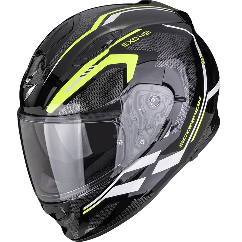 Casque intégral de moto Scorpion EXO-491 KRYPTA noir-jaune fluo-blanc