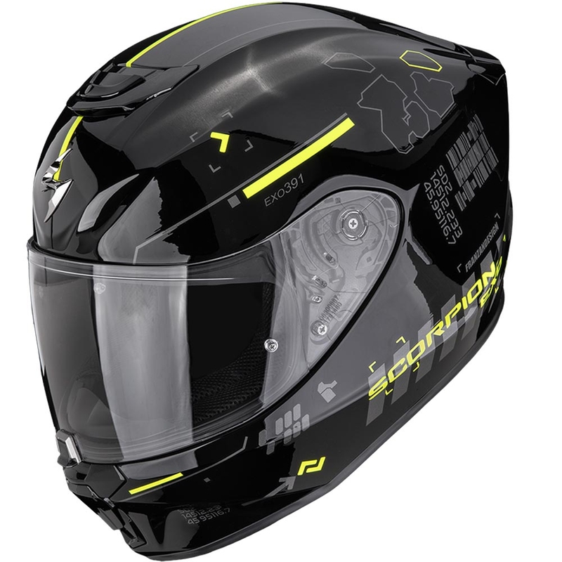 Casque intégral de moto Scorpion EXO-391 Iron noir et jaune fluo