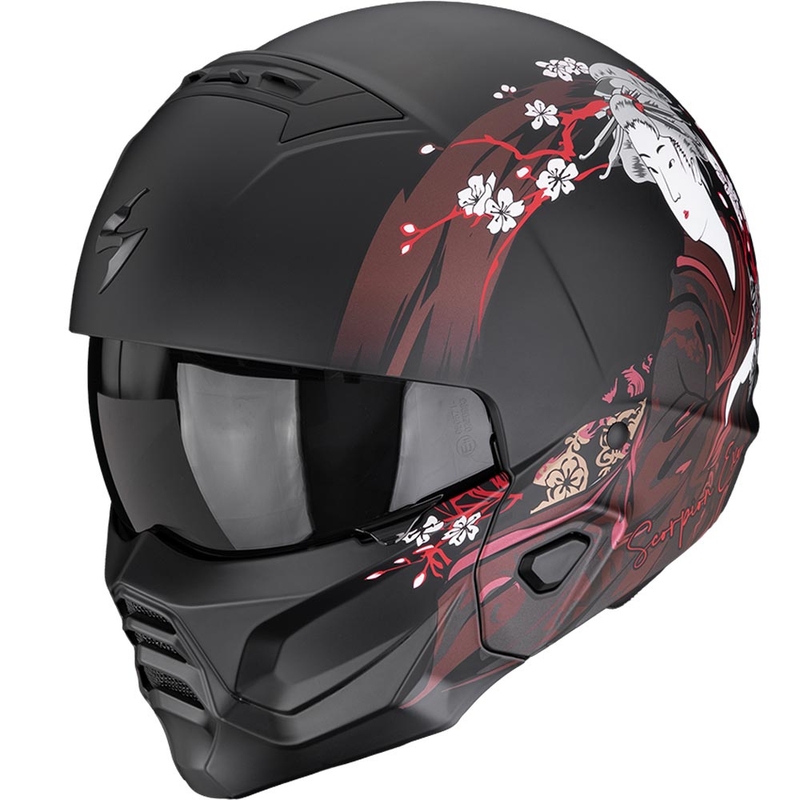 Casque de moto modulable Scorpion EXO-COMBAT II Demure noir mat-rouge