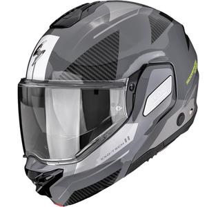 Casque de moto modulable Scorpion EXO-TECH II Void, couleur argent-jaune fluo